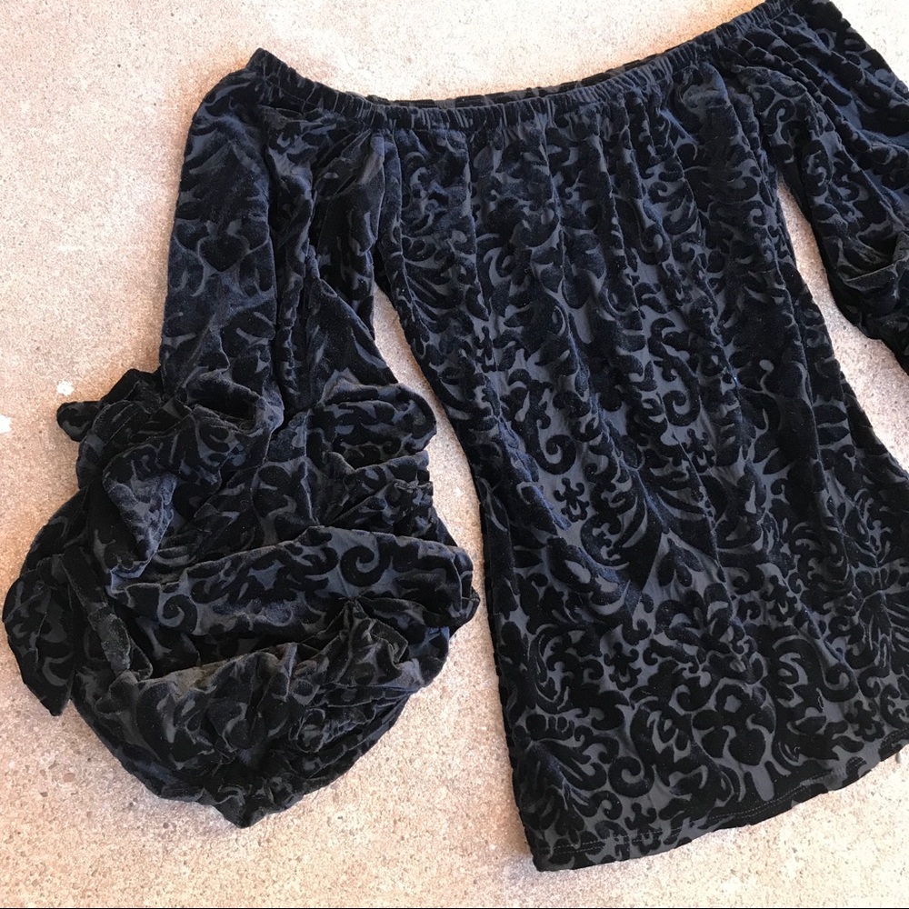 Velvet off the shoulder dramatic sleeve top